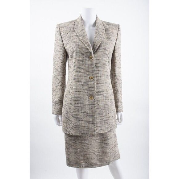 Celine Womens Blazer Suit Jacket Long & Pencil Skirt Set Sz 40 US 8 Blue Tweed - Picture 1 of 15